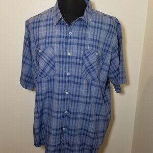 Orvis Mens XXL Blue Plaid Short Sleeve Button Up Shirt Outdoor Fishing Camping